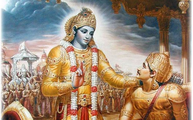 Lord Krishna gives the holy discourse to Arjuna on the battlefield of Kurukshetra. Lord Krishna gives the holy discourse to Arjuna on the battlefield of Kurukshetra.